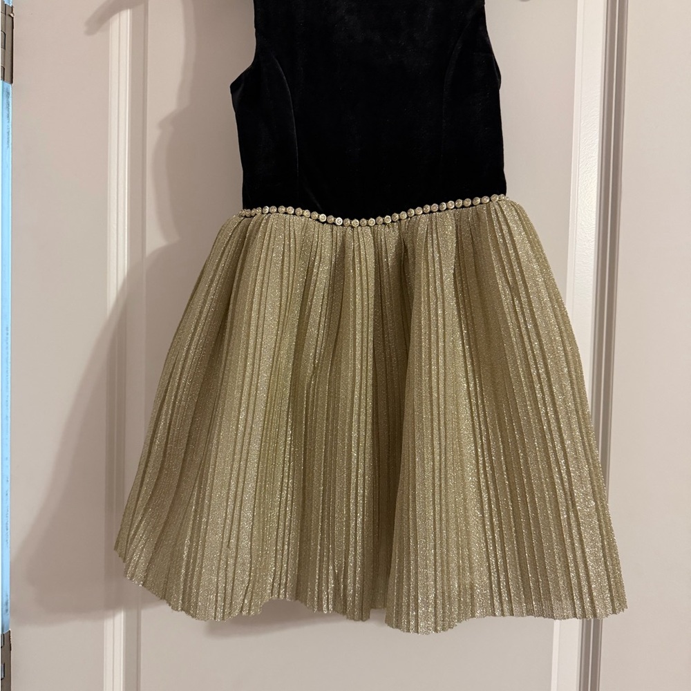 Velvet Top Mini Dress with Gold Pleated Skirt